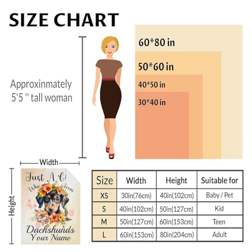 Custom Dachshund Throw Blanket for Women - 60x80 Inches Twin Size - Soft Fluffy Cozy Blankets Gift - Colorful Cute Blanket Throws for Bed, Sofa, Winter