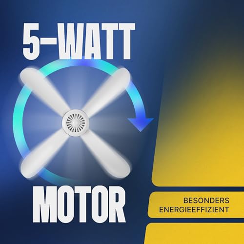 Bestlivings Mobiler Deckenventilator mit Stecker und Schalter, 220V-240V / 5 Watt, Ø40 cm Portabler Decken - Ventilator mit Aufhänger, Energiesparend (Weiß)