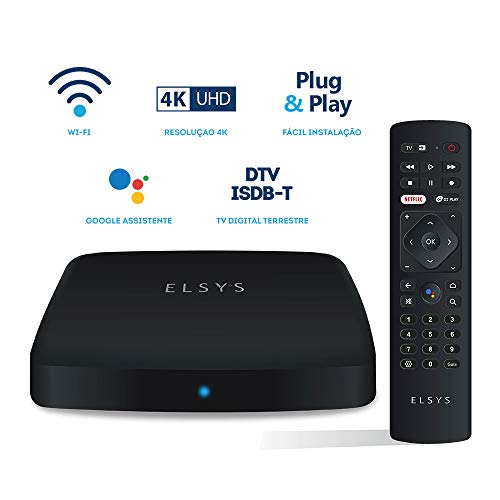 Receptor de TV Via Internet Streaming Box Elsys, Android TV - ETRI02, 4K e Conversor de TV Digital