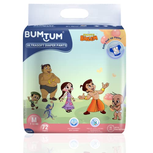 Image of Bumtum Chota Bheem Medium Baby Diaper Pants, 72 Count, Leakage Protection Infused With Aloe Vera, Cottony Soft High Absorb Technology (Pack of 2)