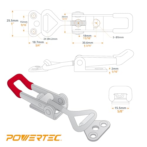 Image of POWERTEC 16PK Toggle Clamp, 220 lbs Holding Capacity, 4001 Adjustable Pull Action Latch for Smoker, Tool Box, Woodworking Jigs and Fixtures, Cabinet, Tool box, Door (20332-P2)