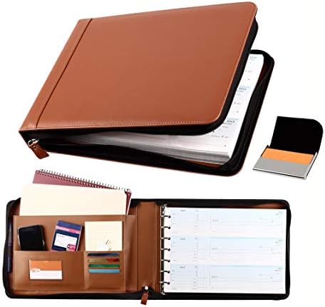 2Fold Zippered Business Check Binder 7 Ring for 3-Up Business Size Checks with Extra Business Card Case - PU Leather Deluxe 7 Ring Checkbook Binder Portfolio with 600 Check Capacity and Storage