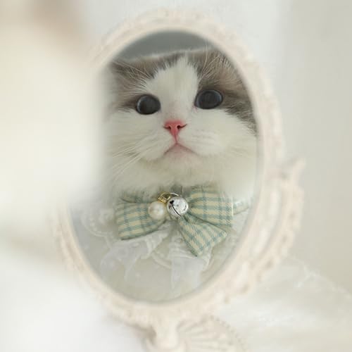 Coleira de renda para gatos com laço e sinos, acessórios elegantes para cachecol de pescoço para ani