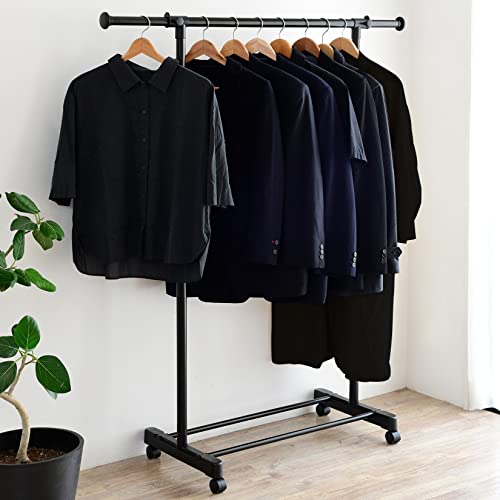 Yamazen MKS-SS (ABK) Hanger Rack with Casters, Vertical and Horizontal Telescoping, Single, Width 33.9 - 55.1 x Depth 16.9 x Height 35.0 - 59.8 inches (86 - 140 x 43 x 89 - 152 cm), Assembly Required, Black