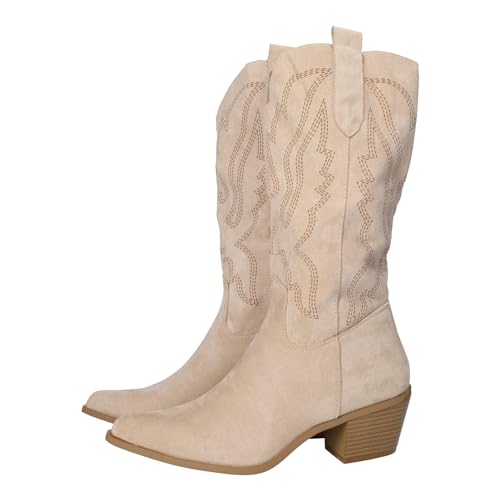 ZAPATOP JF9882 Botas camperas en color beige para mujer, tacón de 5cm y diseño clasico, bonito y cómodo, con cremallera MUJER BOTAS BEIGE 38