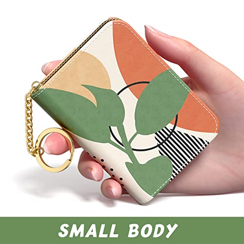 Image of Aiawoxc Credit Card Holder, Small RFID Wallet Slim Leather Card Organizer Case with Zipper and Keychain, Modern Abstract Art