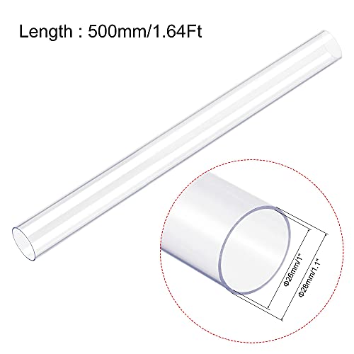 Image of uxcell Rigid Round Clear Tubing 26mm(1'') ID x 28mm(1.1'') OD x 1.64Ft Length Plastic Tube