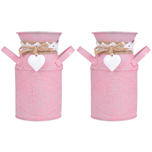 TOPBATHY 2pcs Farmhouse Milk Can Jug Vase Retro French Metal Pitcher with Handlel Flower Holder Vase Plant Bucket Rustic Flower Bucket Farmhouse Decorative Vases for Home Pink