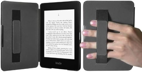 Swees Ultra Slim Leather Case/Cover for New Amazon Kindle Paperwhite/Kindle Paperwhite 3G with Elastic Hand Strap, Magnetic Auto Sleep Wake Function, Includes Screen Protector - Black