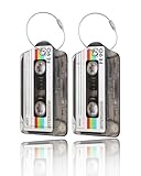 GACCAP 2 Pack Luggage Tags for Suitcase, Privacy Cover ID Label with Stainless Steel and Address Card for Travel Bag Backpack Cruise Ship Essentials Tag Women Men - Retro Cassette Tape