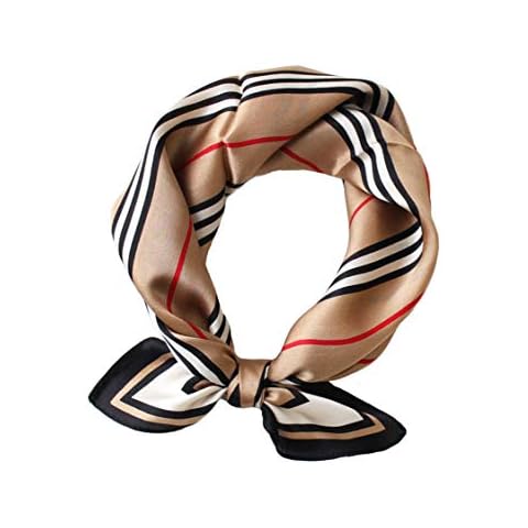 JERLA Women's Men's Small Square 100% Real Mulberry Silk satin Scarfs Hair head face scarf 21" x 21" (Stripe khaki) Cover
