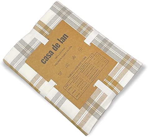 Rectangle Table Cloth - Table Cover - Cotton Mitered Stitched - Checks Table Covers for Kitchen Dining, Wedding, Decorations, & Parties - 60x104 in - Khaki Window