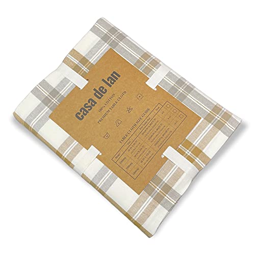 Rectangle Table Cloth - Table Cover - Cotton Mitered Stitched - Checks Table Covers for Kitchen Dining, Wedding, Decorations, & Parties - 60x104 in - Khaki Window