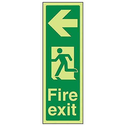 Vsafety 14039AK-G'Fire Exit Arrow Left' Sign, Portrait, 100 mm x 300 mm (Pack of 3)