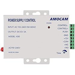 AMOCAM K80 Power Supply Control, AC 110-240V to DC 12V Power Supply for Door Access Control System, Video Doorbell, Electric Strike Lock, Bolt Lock, Magnetic Lock, Power Supply Controller