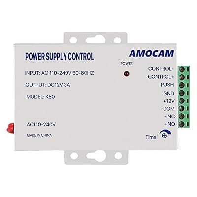 AMOCAM K80 Power Supply Control, AC 110-240V to DC 12V Power Supply for Door Access Control System, Video Doorbell, Electric Strike Lock, Bolt Lock, Magnetic Lock, Power Supply Controller