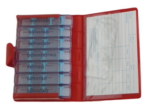 Kibodan Medidos Tablettenbox 7 Tage 4 Fächer – Kleiner, reisefreundlicher Medikamenten- und Vitamin-Dispenser mit 4 verstellbaren Fächern. Die perfekte Tablettenbox für vier mal täglich (Rot)
