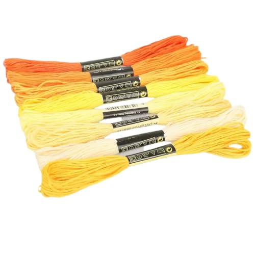 Image of 8Pcs 7.5m Yellow Cotton Stitch Embroidery Thread Floss DIY Friendship Bracelets Floss Craft Sewing Skeins Fashion Embroidery Floss for Arts, Crafts and Sewing