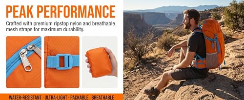 Mochila deportiva ultraligera plegable impermeable naranja miniatura 6