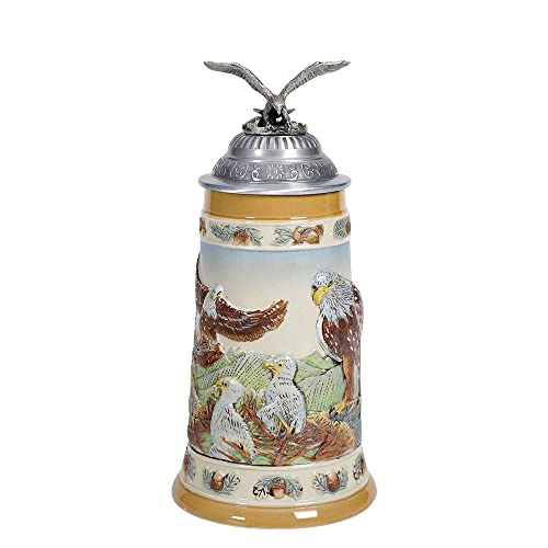 1.0L Beer Stein With Matel Pewter Lid Stanley Steel Germany Oktoberfest Tankard Eagle Bierkrug Drinking Glass Horn Coffee Mug Stine For Men Christmas Ornaments Cup Broeder Horse Portawrap #TOP2