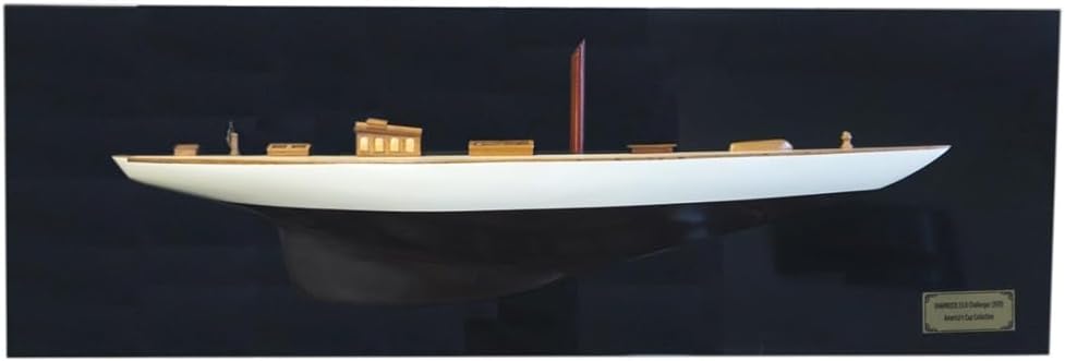 HomeRoots 401899 12 in. Shamrock V Yacht Half-Hull Boat Hand Painted Decorative Boat Black & White