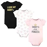 Hudson Baby Unisex Baby Cotton Bodysuits, Daddys Little Princess 3-Pack, 6-9 Months
