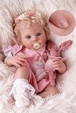 BABESIDE Reborn Baby Dolls - 17 Inch Soft Body Realistic Baby Doll Girl Lovely Awake Blond Curly Hair Girl Bebe Reborn de Silicona Real Life Baby Dolls with Gift Box for Kids Age 3+ Collectors