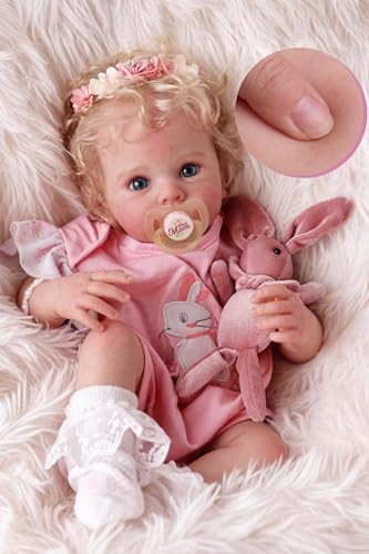 - 17 Inch Soft Body Realistic Baby Doll Girl Lovely Awake Blond Curly Hair Girl Bebe Reborn De Silicona Real Life Baby Dolls With Gift Box For Kids Age 3+ Collectors
