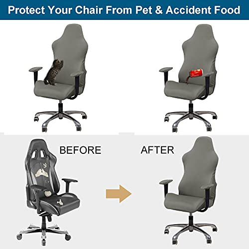 Image of WOMACO Gaming Chair Slipcover Stretch Seat Chair Cover for Leather Computer Reclining Racing Ruffled Gamer Chair Protector (Gray, One-size)