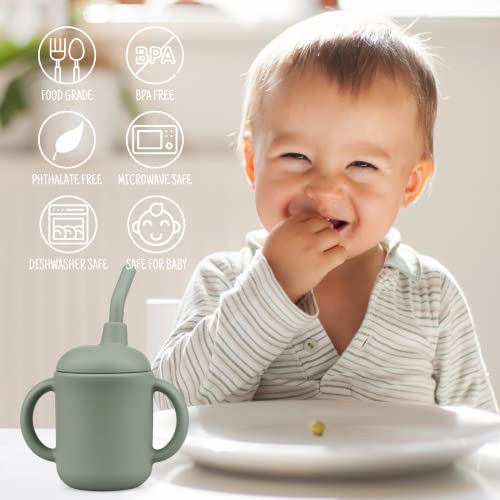 Mintlyfe Baby Trainer Cup, Silicone Training Cup With Handles Lid And Straw, Bpa-Free, Unbreakable, Spill Proof And Non-Slip Handles Sippy Cup For Toddlers, 4 Oz, Pack Of 2 (Sage & Ether) #TOP1