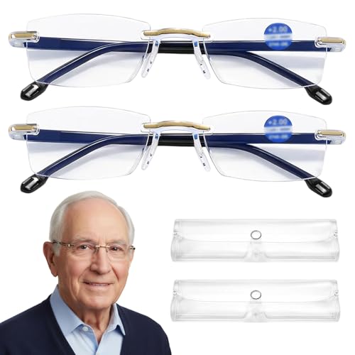 KguiQhsm 2 Pairs Vi Shift Adjustable Glasses for Women, Auto Focus Self Adjusting Glasses with Blue Light Filter, Unframed Reading Glasses with Plastic Cases for Daily Use