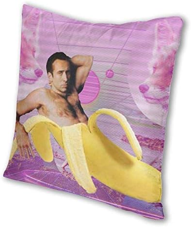 Yuanmeiju Nicholas Cage Banana Vaporwave Velvet Throw Pillow Cover Cozy Velvet Square Throw Pillowcases Home Decorative for Bed Couch Sofa Living Room Cushion Covers 18"X18"