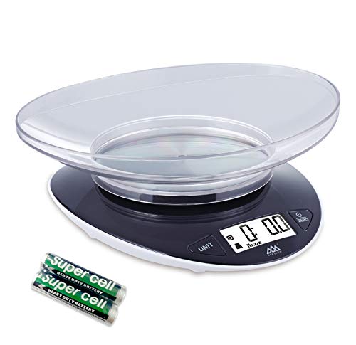 SENSSUN Báscula digital de cocina con cuenco de 0,8 L capacidad de 5 kg báscula de cocción de alta precisión resistente a las huellas dactilares pantalla LCD, kg/g/lb/oz
