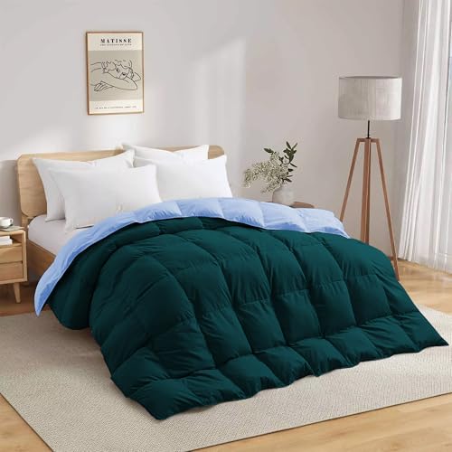 Image of Fluffy 600 GSM Winter Comforter Single Bed 60 inchX90 inch - 600 GSM Heavy Winter Quilt Microfiber Rajai /Duvet /Blanket Super Soft Single Size - Teal /Sky Blue Color
