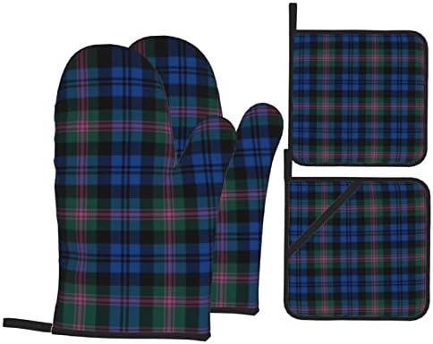 Striped Checked Home Oven Gloves and Pot Holders 4-Piece Set for Kitchen Cooking and Baking High Heat Resistant Set