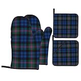 Striped Checked Home Oven Gloves and Pot Holders 4-Piece Set for Kitchen Cooking and Baking High Hea