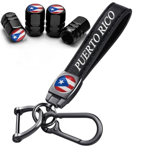 PR Flag Tire Valve Stem Caps and Genuine Leather Car