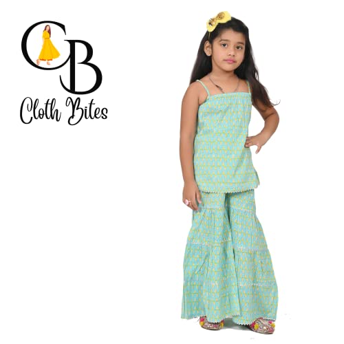 Image of Printed Cotton Sharara Set for Kids, Traditional Dresses Set for Baby, Ethnic Outfits for Girls, Sleeveless Kurti Set