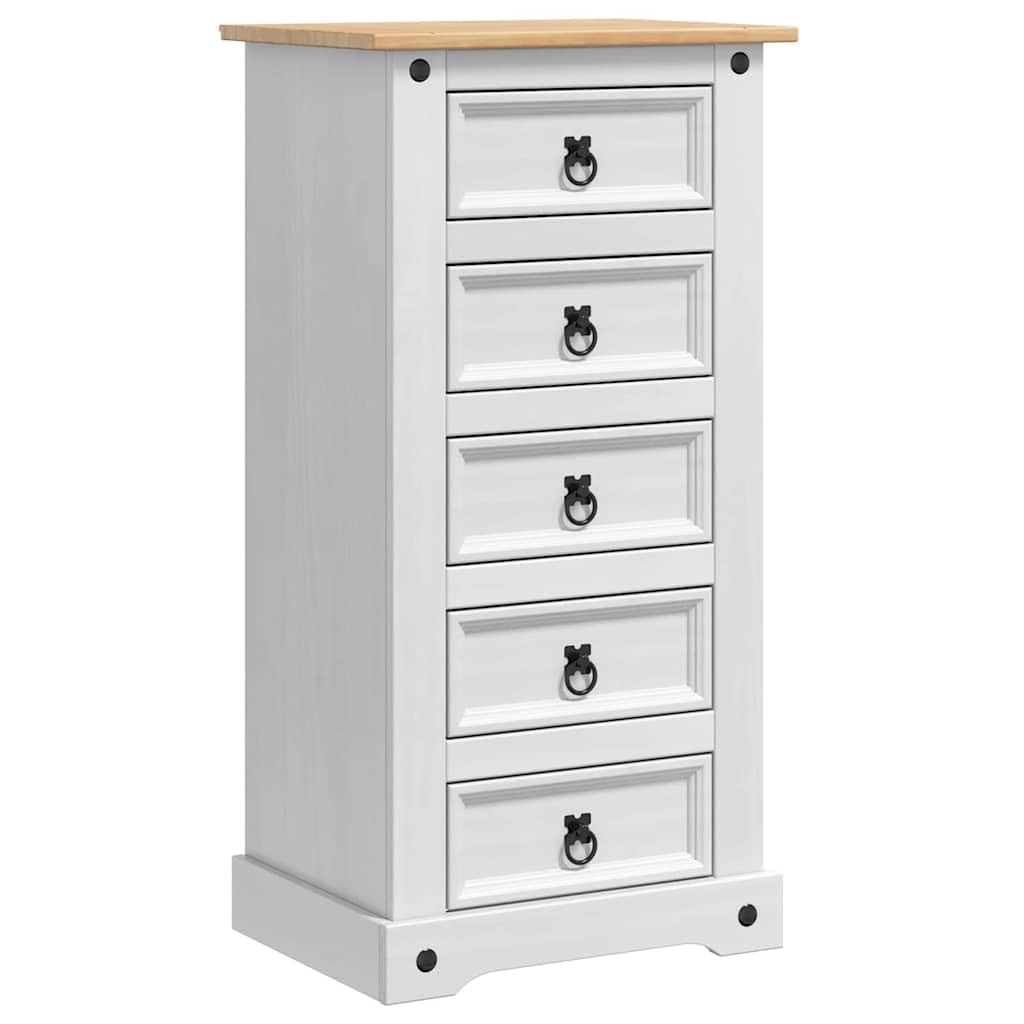 Chiffonnier Rustique Moderne Blanc en Bois Massif Qualité Supérieure 53x39x103cm