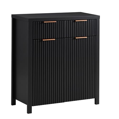 Image of Panana 2-Door 2-Drawer Storage Cabinet, Farmhouse Ribbed Style Sideboard for Kitchen, Living Room, Entryway (Black)