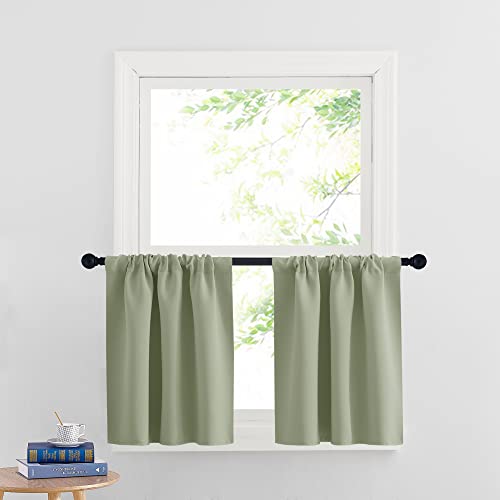 RYB HOME RV Curtains Blackout - Thermal Insulating Privacy Door Windows Camper Curtains for Kids Nursery RV Bunk Bedroom Windows Bathroom, Width 29 x Length 24, Sage Green, 2 Pcs