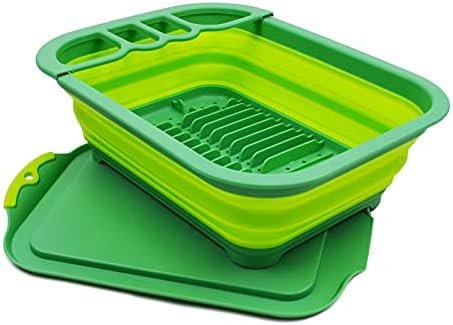 SAMMART Collapsible Dish Drainer - Foldable Drying Rack - Portable Dinnerware Organizer - Space Saving Kitchen Storage (1, White/Grey (w/o base board))