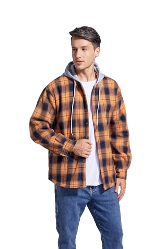 Image of Men's Cotton Plaid Shirt Jacket Fleece Flannel Sherpa Button Down