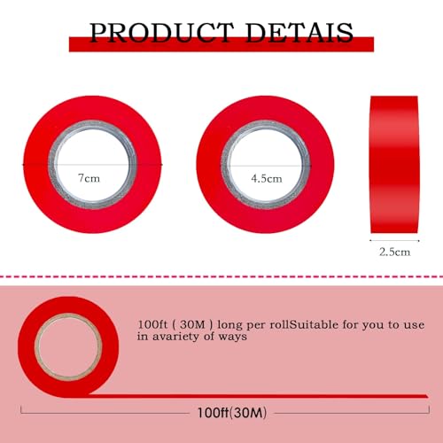 Hubaow 6 Pack Red Flagging Tape, Non-Adhesive Plastic Ribbon Neon Marking Roll, 1inch*600ft, Marking Tape for Tree Marking, Hunting, Boundaries and Hazardous Areas,Trail Marking