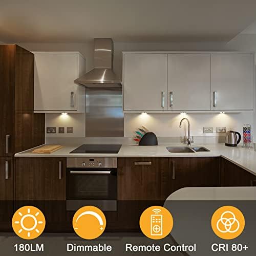 AIBOO Under Cabinet Lighting - Dimmable Cupboard Lights with Remote Control & 4 Pack Under Counter Lighting Kit Display Kitchen Light for Closet Showcase Bookshelf Wardrobe (2700K Warm White)