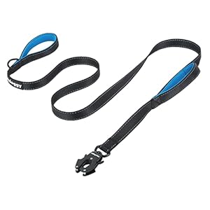 Strong Heavy Duty Dog Leash – 6ft Reflective Nylon Training Leash with Soft Padded Double Handle & Auto Lock Frog Clip – Safety Traffic Control for Large Medium Small Dogs No Pull Walk Black Blue,6ft