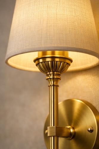 Image of Sinoman Wall Lights for Home Decoration | Classic Antique Brass Wall Sconce with Fabric Shade| Elegant Light Decorative Wall Fixture for Living Room & Bedroom | Vintage Metal Wall Light (Without Bulb)