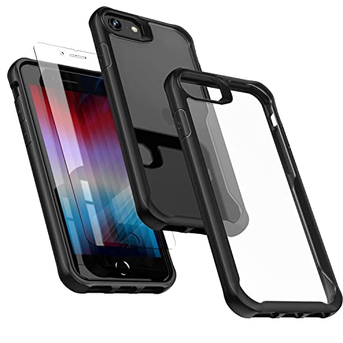 ORETECH Funda Transparente para iPhone SE 3 2022, Funda iPhone SE 2020/7/8, con [2x Protector de Pantalla] Silicona Bumper Carcasa Antichoque y Antigolpes Caso Clear Case para iPhone SE 2022 5G, Negro