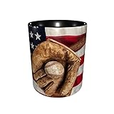 Vintage Baseball With Usa American Flag Funny Coffee Mugs for Women Men 12 Ounces Tea Cocoa Ceramic...