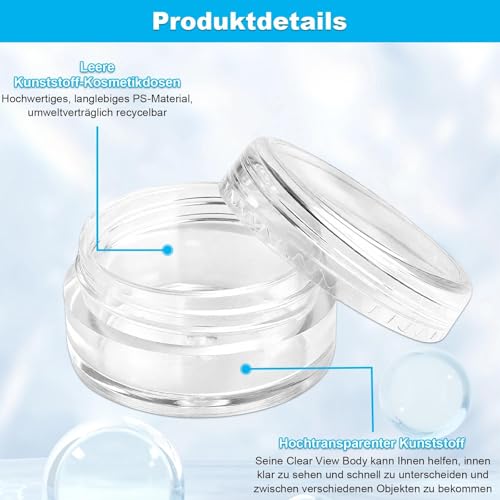 10 ml Döschen mit Deckel, döschen, Kleine Tiegel mit 12 Stück Etiketten, Transparent Reise Kleine Kosmetikbehälter Nailart Döschen Rund mit Schraubverschluss, für Proben Kosmetik, Lippencreme, Nailart